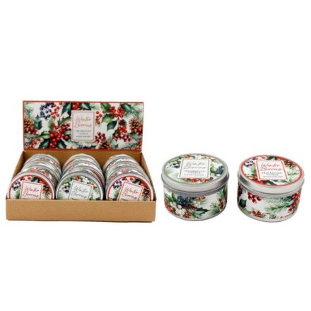 2/A Tin Winter Berries Candle, 7.5cm 