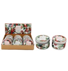 Bring holiday cheer with our festive Xmas Berries Tin Candle glow.