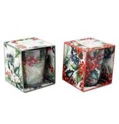 Bring holiday cheer with this cozy 7x7.5cm Xmas Berries scented box candle.