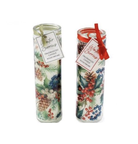 Illuminate your holiday with this set of 6 festive Xmas berries tube candles.