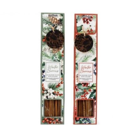 Winter Berries Incense Sticks Set with Holder, Pk40 