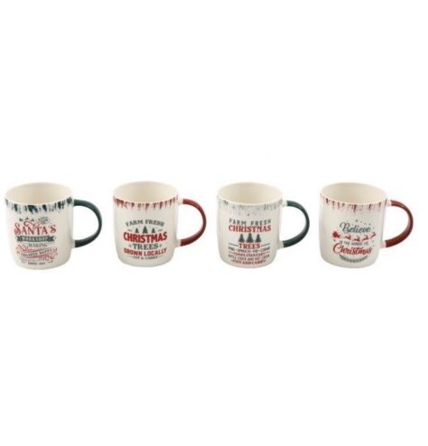 Delightful holiday mugs with festive words, ideal for warm and cozy winter mornings.