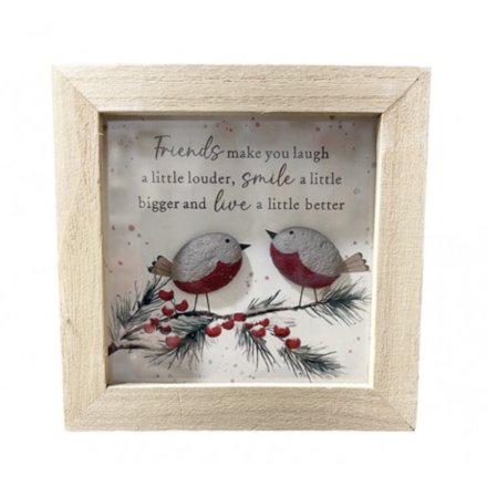 Wood Robin Framed Wall Plaque, 12cm 