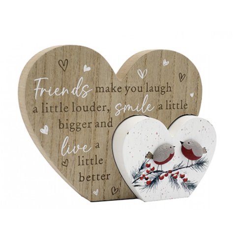 Bring cozy charm to your space with the Robin Double Heart Plaque.