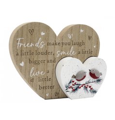 Add charm and warmth to your home with this Robin Double Heart Plaque