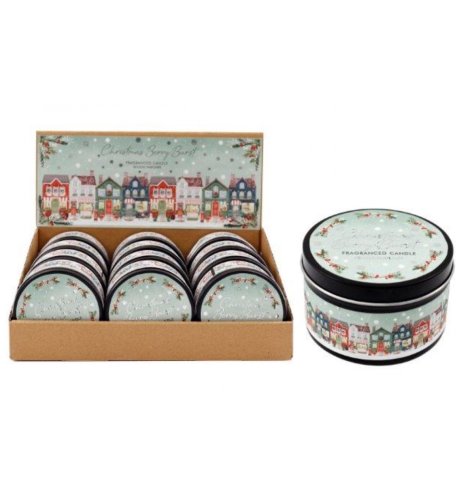 Bring holiday cheer with this delightful Xmas Shops Tin Candle’s warm, festive glow.