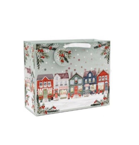 Enjoy the holiday spirit with this cheerful Christmas Shops gift bag.