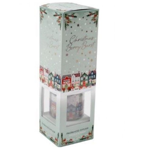 A Christmas reed diffuser beautifully packaged in a coordinating gift box.