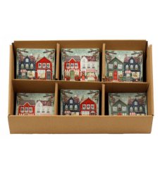 Protect your surfaces in festive style with this charming 10x10cm Xmas Shops Coaster