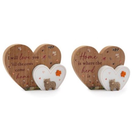 22cm Highland Cow Double Heart Deco, 2/A