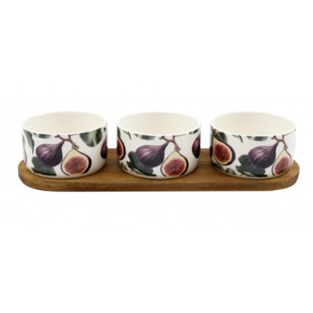 31cm Tapas Figs Set W/acacia Tray, S/3 