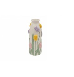 Sophisticated tulip-embossed vase with floral relief, enhancing elegance in any room.