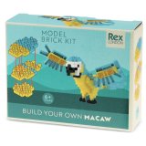 A bright and colourful brick kit from REX International with a finished design of the Macaw.