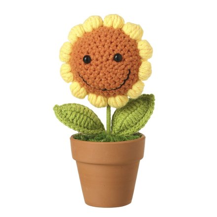 Knitted Smiley Sunflower in Pot, 18cm 