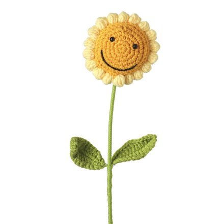Knitted Smiley Sunflower Stem, 43cm 