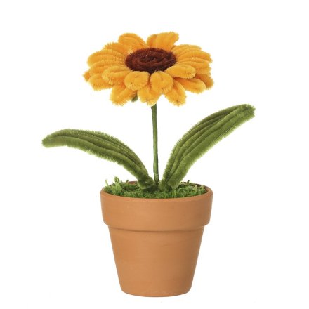 Fabric Sunflower in Terracotta Pot, 19cm 