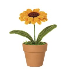 Brighten your space year-round with this lifelike fabric sunflower in a natural terracotta pot