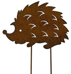 Rustic hedgehog garden stake, ideal for adding a natural wildlife touch to your garden border.