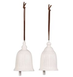 Enhance your festive décor with two elegant hanging bells in varied designs