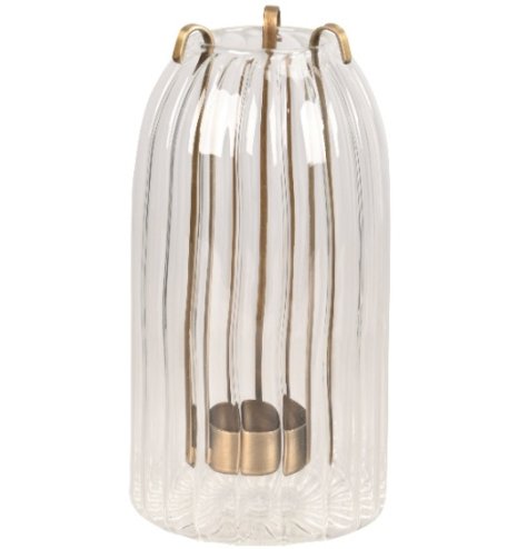 Create a cosy ambience with the gentle flicker of this refined gold and glass lantern