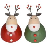 Cheerful wooden deer ornament bursting with festive colour