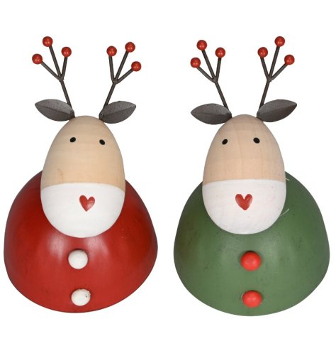 Cheerful wooden deer ornament bursting with festive colour