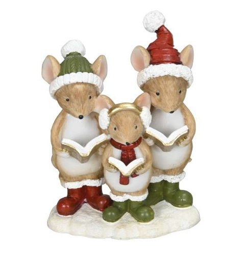 Delightful mice wearing festive hats and boots gathered around a Christmas storybook