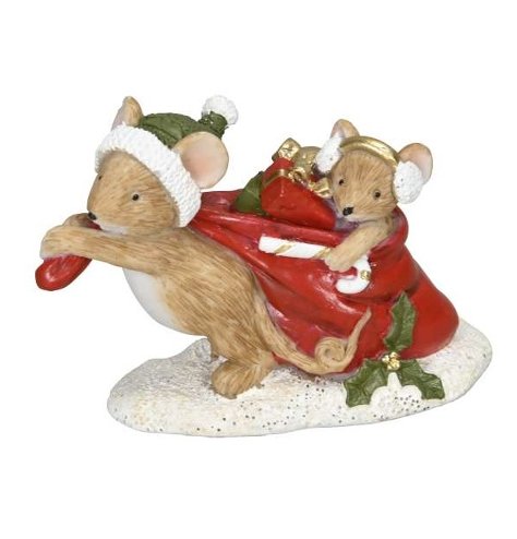 Charming mice duo each carrying a festive Santa sack, perfect for adding cosy seasonal cheer