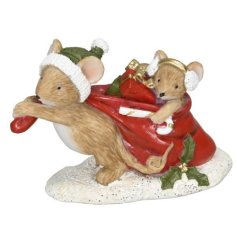 Charming pair of mice carrying miniature Santa bags, perfect for adding festive cheer to your home