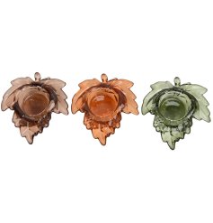 Add autumn charm to your home with this coloured glass Leaf Tea light Holder