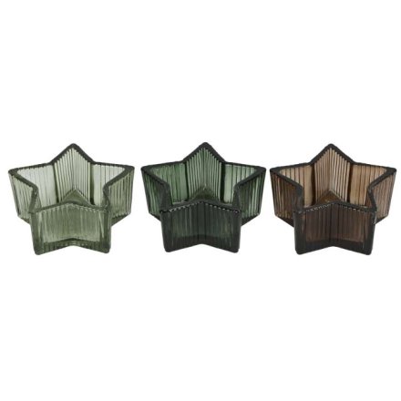 3/A Glass Star Candle Holder, 9cm 
