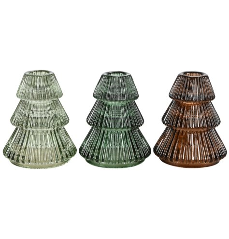 Enhance your décor with this stylish green glass taper candleholder tree.
