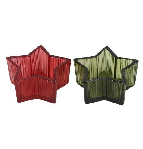 Delightful red and green star-shaped glass holders to brighten any space