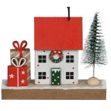 Charming mini house with leafy tree and bright presents, ideal for adding a cozy touch.