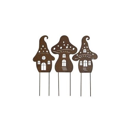19cm Mushroom House Garden Stakes, 3/A 