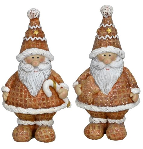 Add cosy holiday cheer with this charming set of gingerbread-style Santa decorations for festive displays.