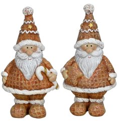 Add cozy holiday cheer with this charming set of gingerbread-inspired Santa decorations.