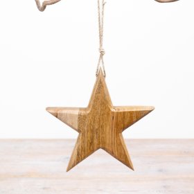 Lovely wooden star ornament with a rustic jute hanger.
