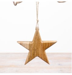 a charming wooden star on a jute hanger 