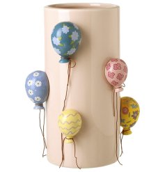 Enhance your space with the elegant Pink Ceramic Vase featuring a charming floral balloon design.