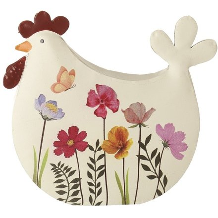 Floral Metal Hen Decoration, 14.5cm 