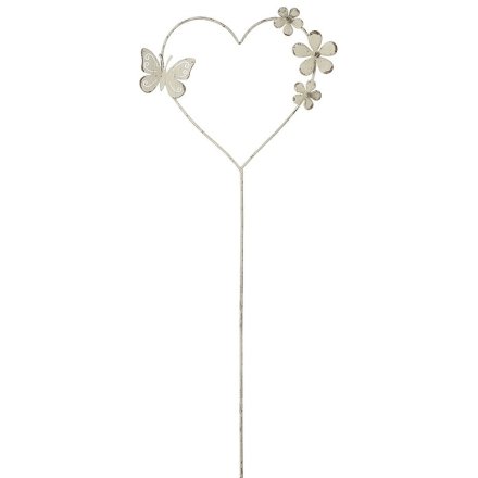 Metal Heart & Flowers Garden Stake, 62cm 