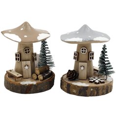 Enchanting miniature toadstool houses nestled on trees, ideal for fairy-tale inspired decor