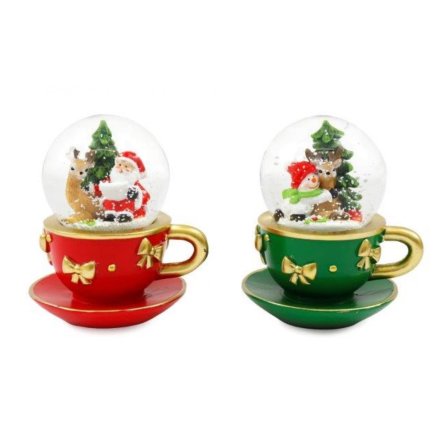 2/A Teacup Santa Snow Globe, 7.5cm 