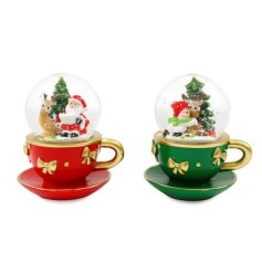 Bring holiday cheer with this 7cm Teacup Santa Snowglobe decoration.