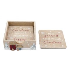 Add a cozy, rustic touch to your table with the S/4 Wooden Houses Coaster