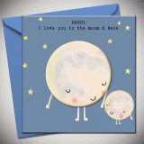 A sweet Fathers Day card featuring an illustrated moon and stars front with scripted text