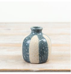 Add coastal charm with this elegant Ceramic Blue and White Striped Vase