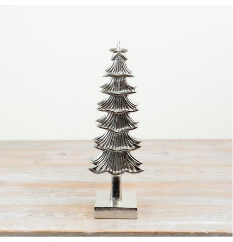 elegant silver aluminium tree decoration featuring a solid base
