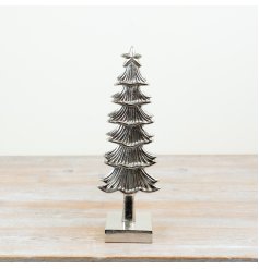 elegant silver aluminium tree ornament with a stable base and charming star topper